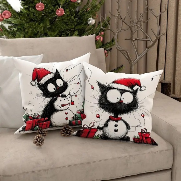 Crazy Cats Christmas Throw Pillow Cover - Pick 1 - Picture 2 of 7
